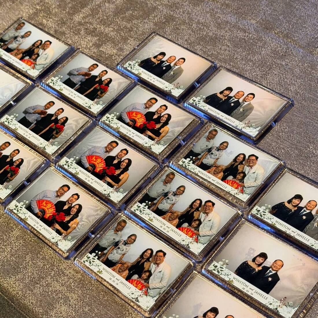 Peculiar Booth magnet photobooth prints on display